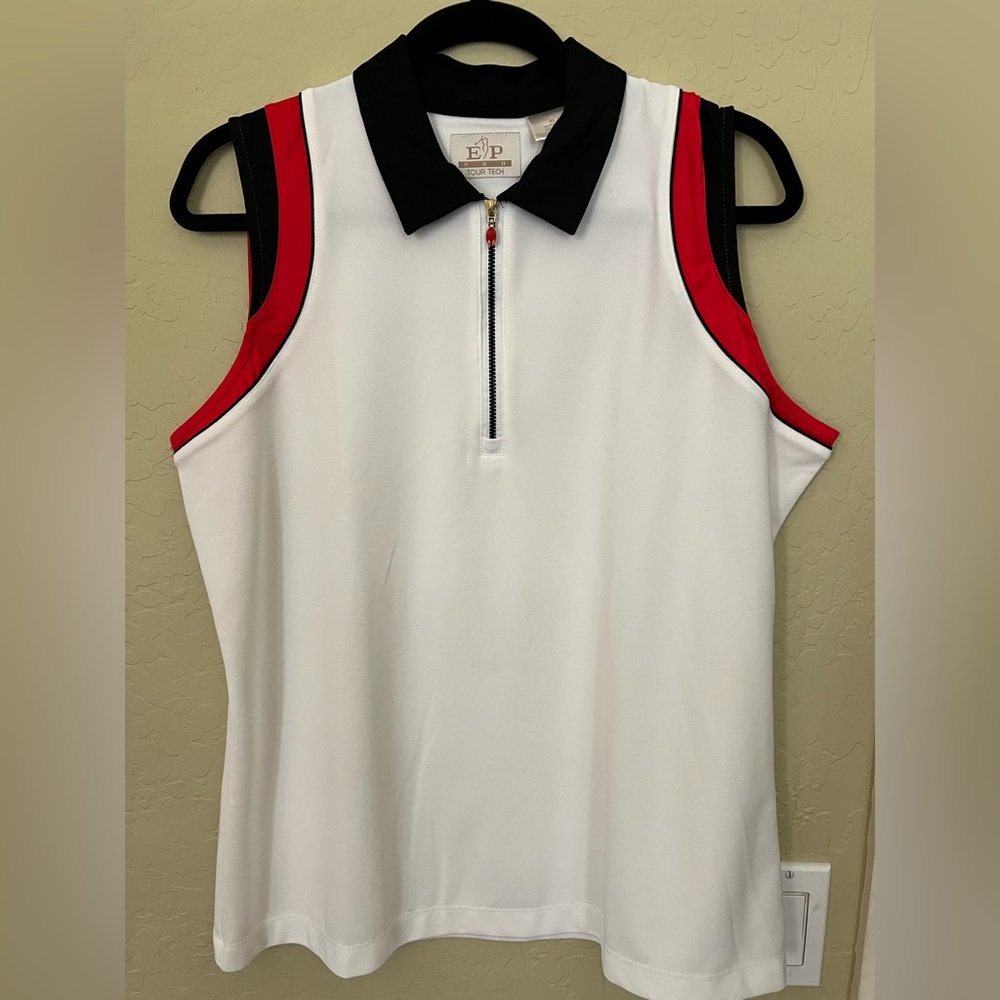 EP Pro White Golf Top with Red and Black Accents